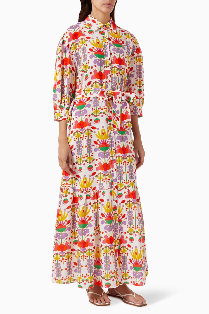 Bianca Maxi Dress in Linen-blend, Multicolour