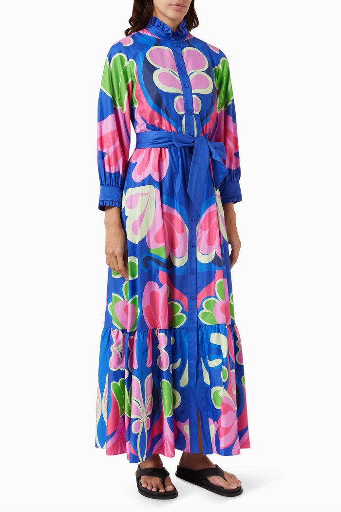 Demi Maxi Shirt Dress in Cotton, Blue