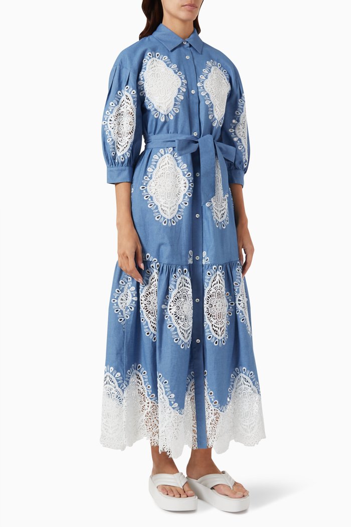 

Bianca Broderie Anglaise Maxi Dress in Cotton-blend, Blue