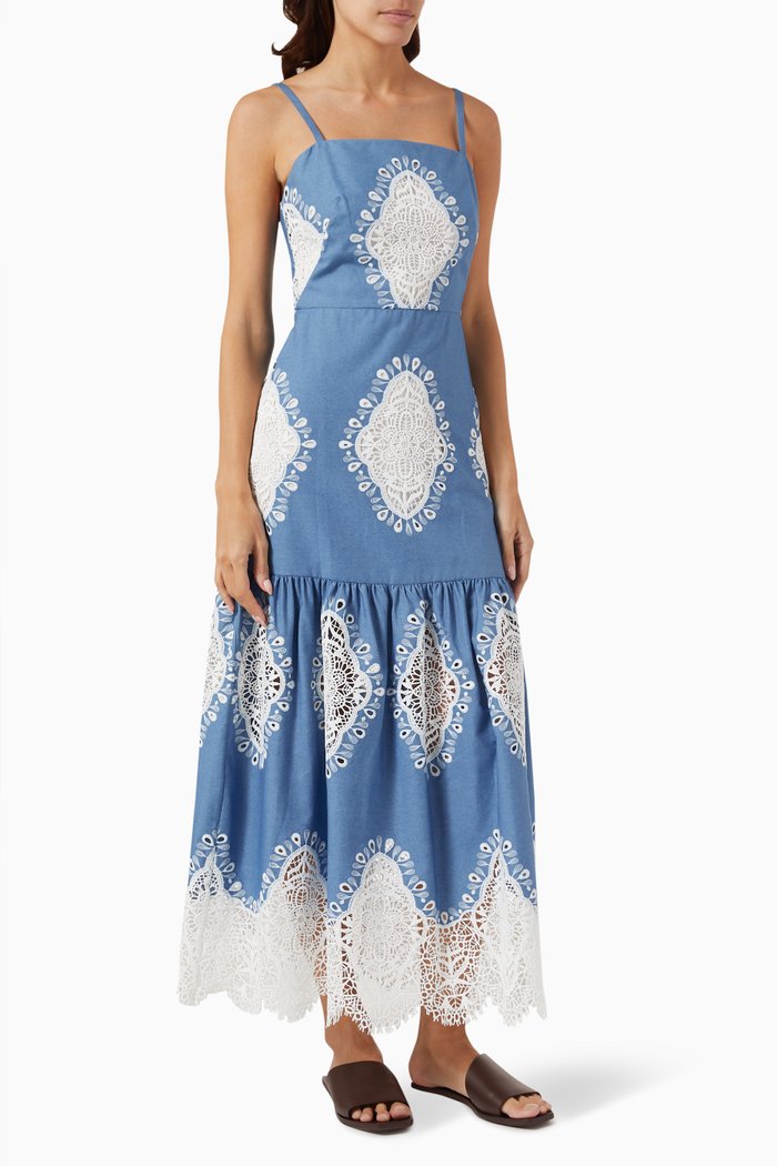

Cordelia Broderie Anglaise Maxi Dress in Cotton-blend, Blue