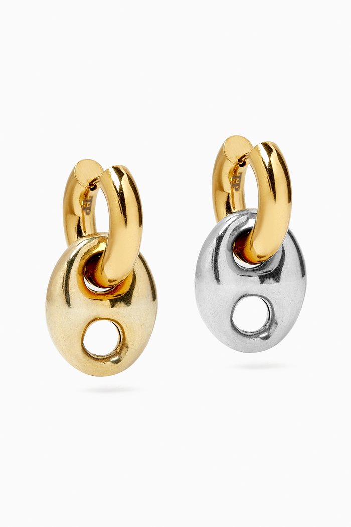 

Coffee Bean Pendant Huggie Earrings in Gold-plated Brass