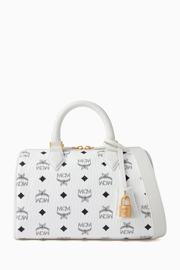 

Small Boston Bag in Visetos Canvas, White