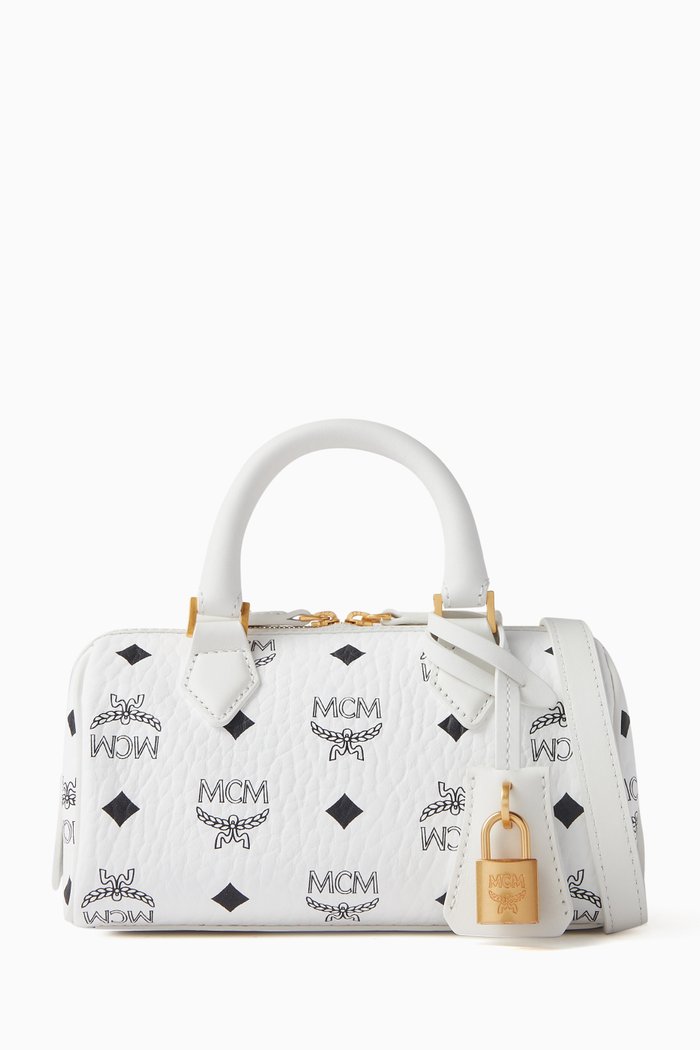 

Mini Boston Bag in Visetos Canvas, White