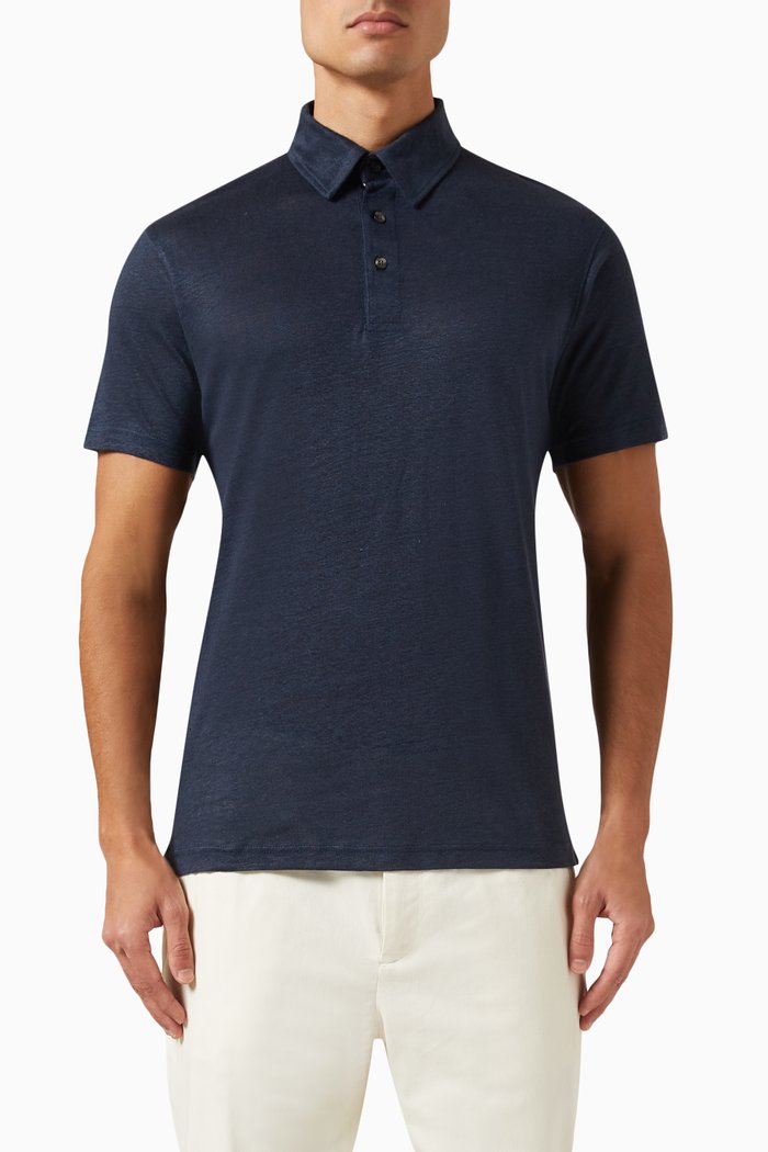 

Polo Shirt in Linen, Blue