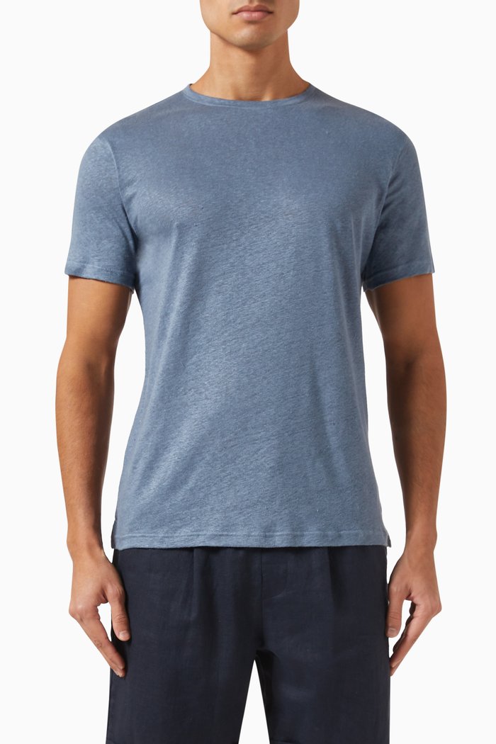 

Crewneck T-shirt in Linen, Blue