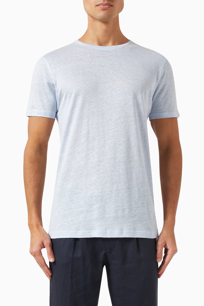 

Crewneck T-shirt in Linen, Blue