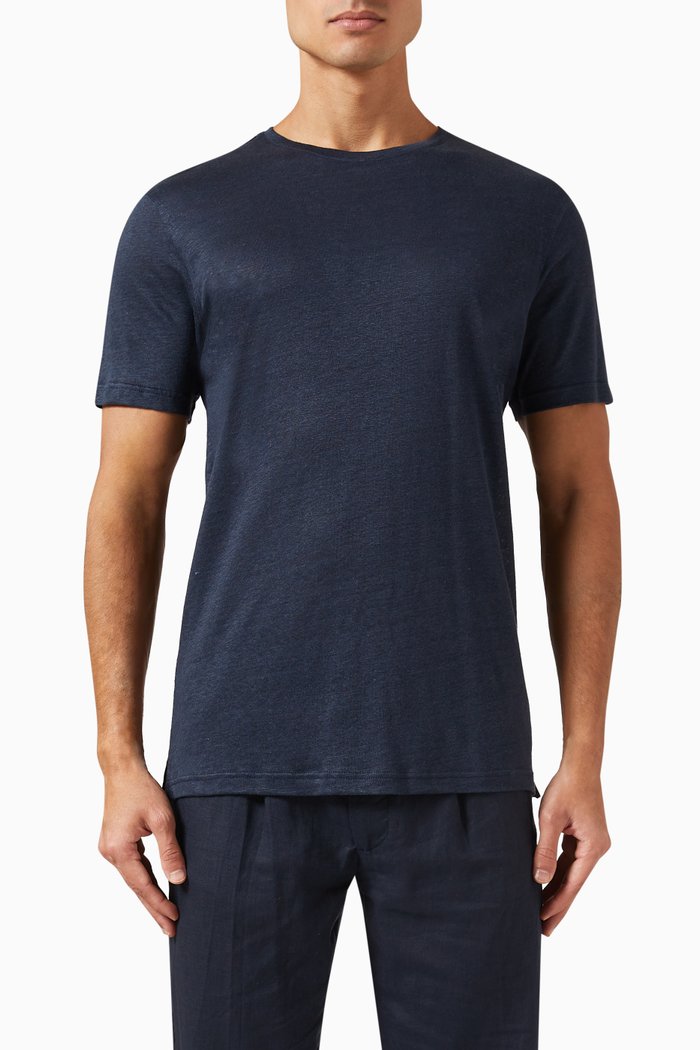 

Crewneck T-shirt in Linen, Blue