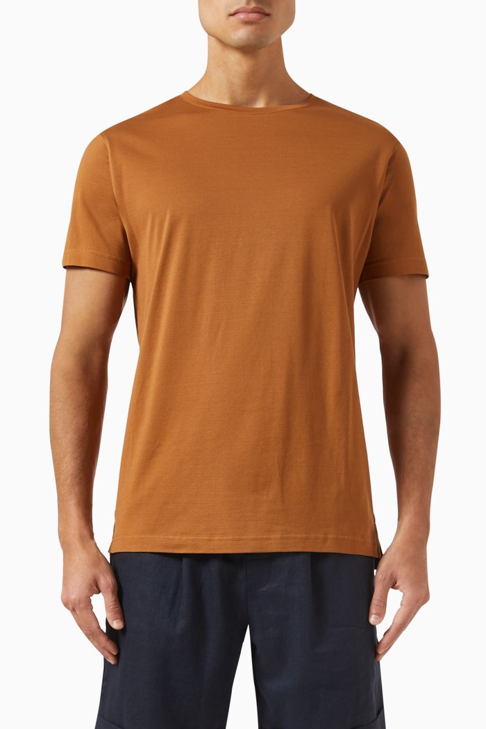 Crewneck T-shirt in Egyptian Cotton, Brown