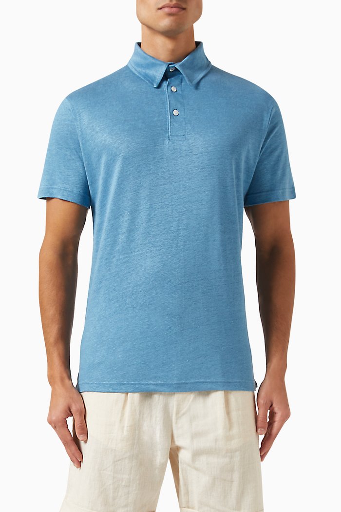 

Polo Shirt in Linen, Blue