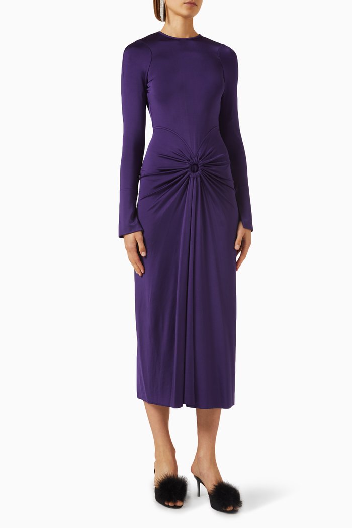 

Gathered Midi Dress in Jersey, Purple
