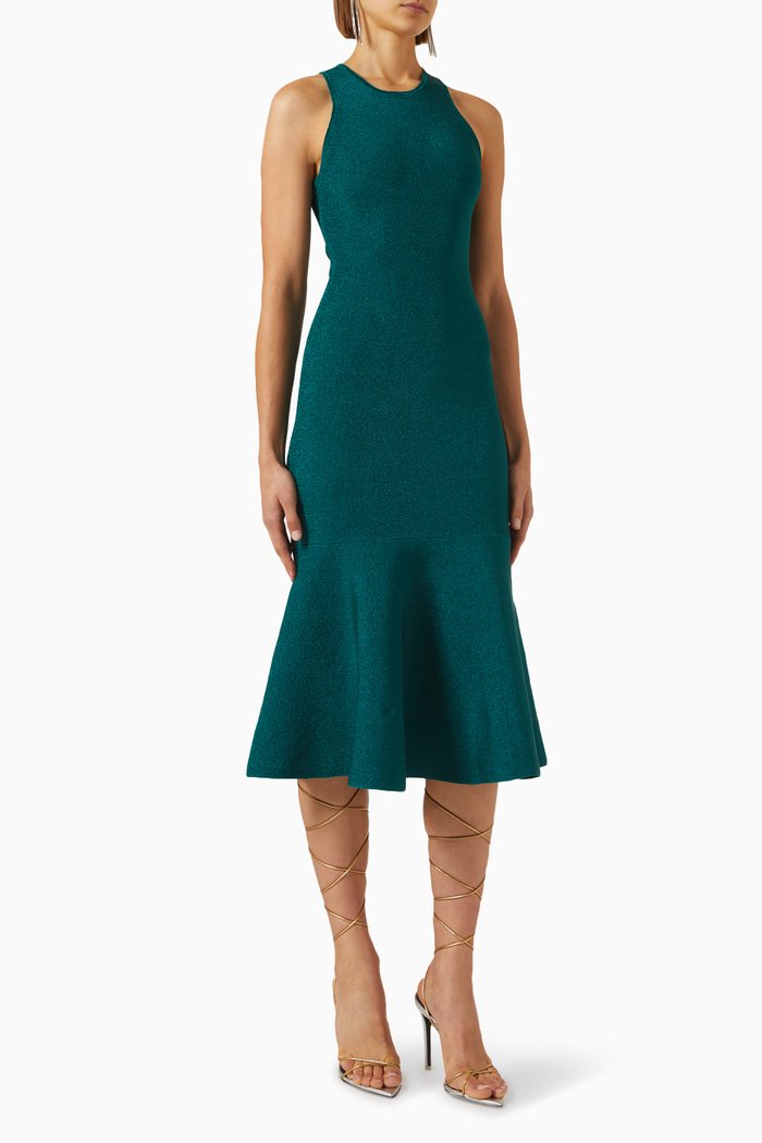 

Sleeveless Dress in Lurex-knit, Green