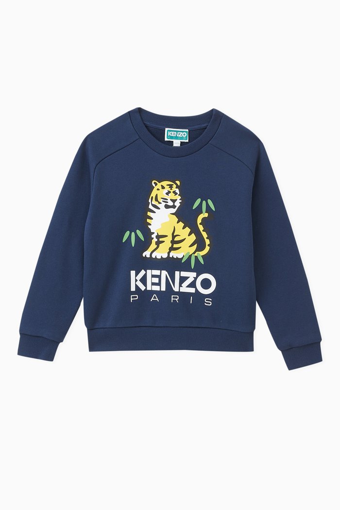 

Kotora Tiger Logo Print Sweatshirt in Cotton, Blue