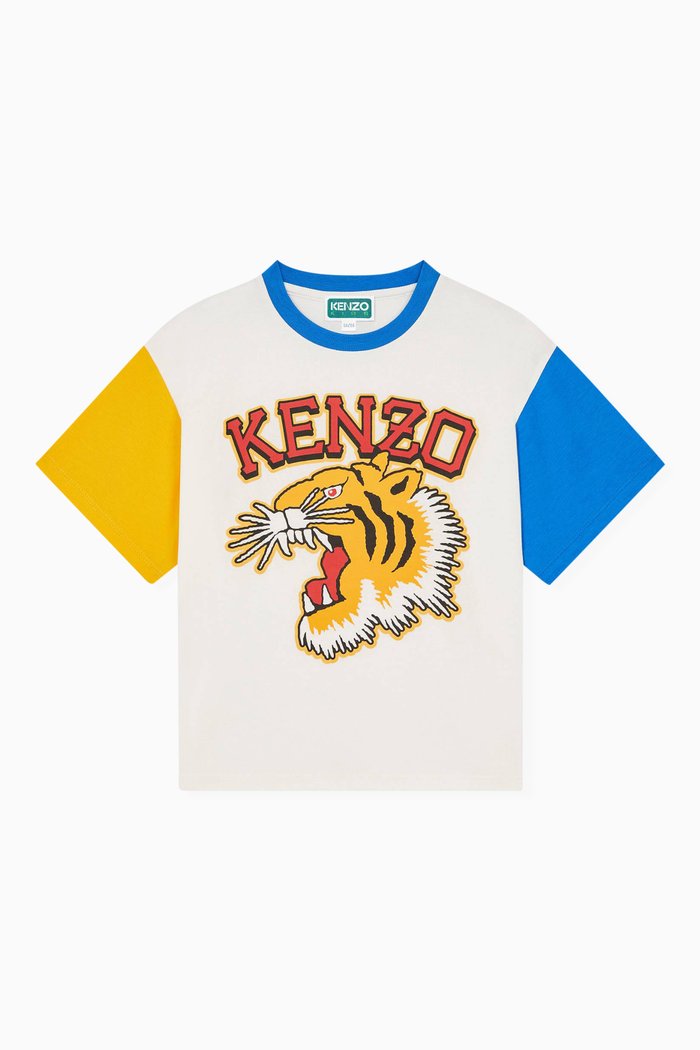 

Colourblocked Tiger Logo T-shirt in Organic Cotton Jersey, White