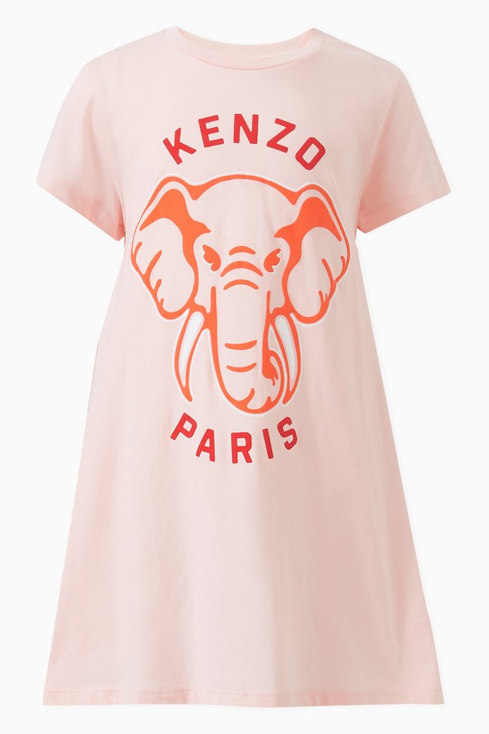 

Elephant Logo Print Dress in Organic Cotton Jersey, Pink