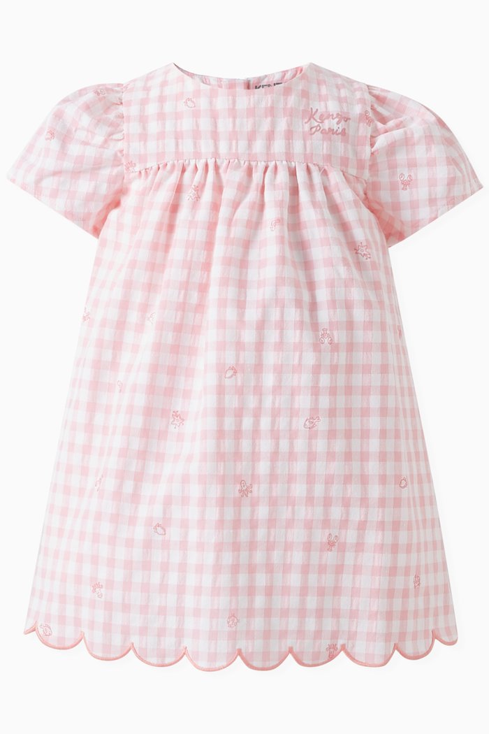 

Check Print Logo Dress in Cotton-blend, Pink