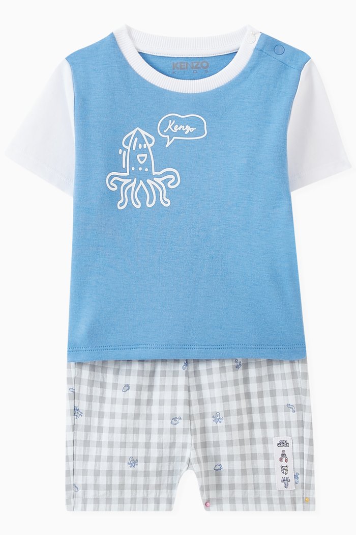 

Printed T-shirt & Shorts Set in Cotton Blend, Blue