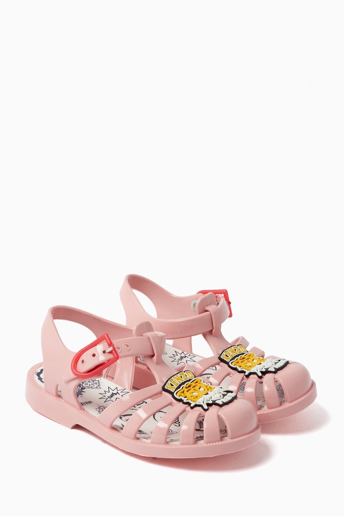 

Tiger-appliqué Buckled Sandals, Pink