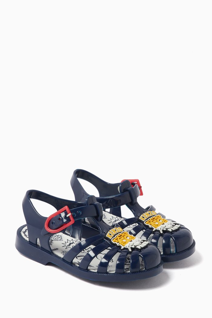 

Tiger-appliqué Buckled Sandals, Blue