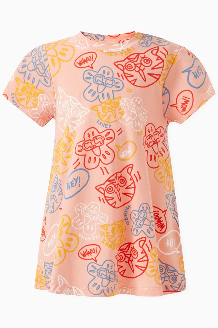 

Graphic-print T-shirt Dress in Stretch Cotton, Pink