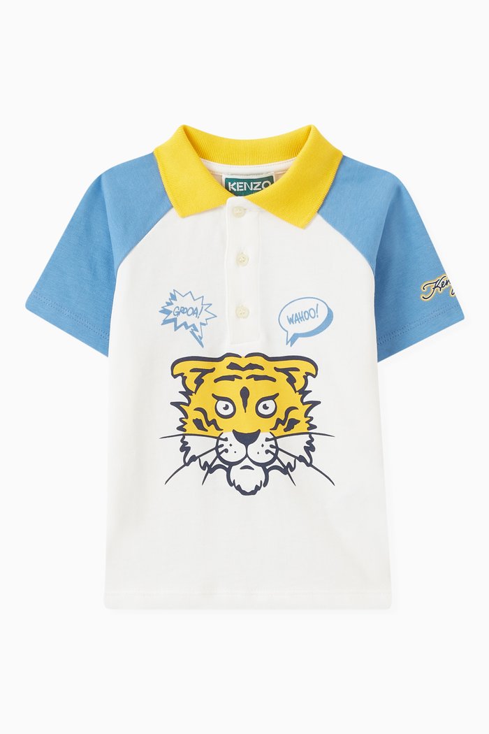 

Tiger-print Polo Shirt in Organic Cotton, White