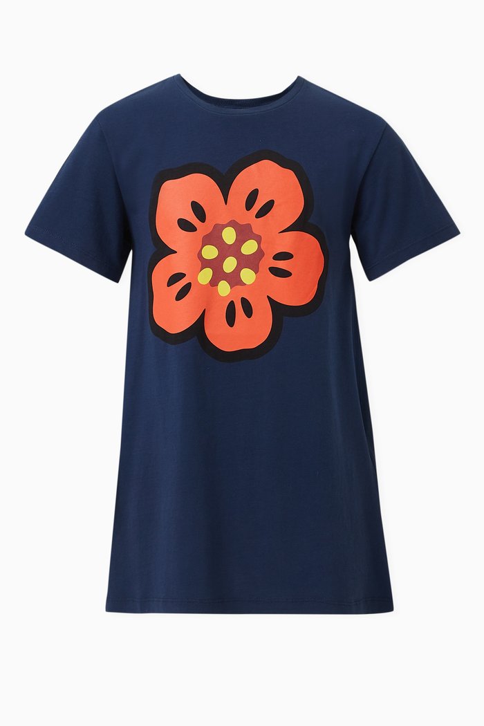 

Boke Flower-print Dress in Organic Cotton, Blue