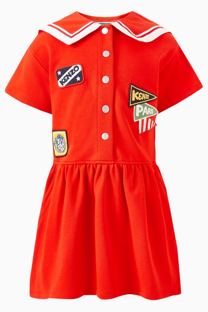

'Sailor' Embroidered Short-sleeved Dress in Cotton Blend, Red
