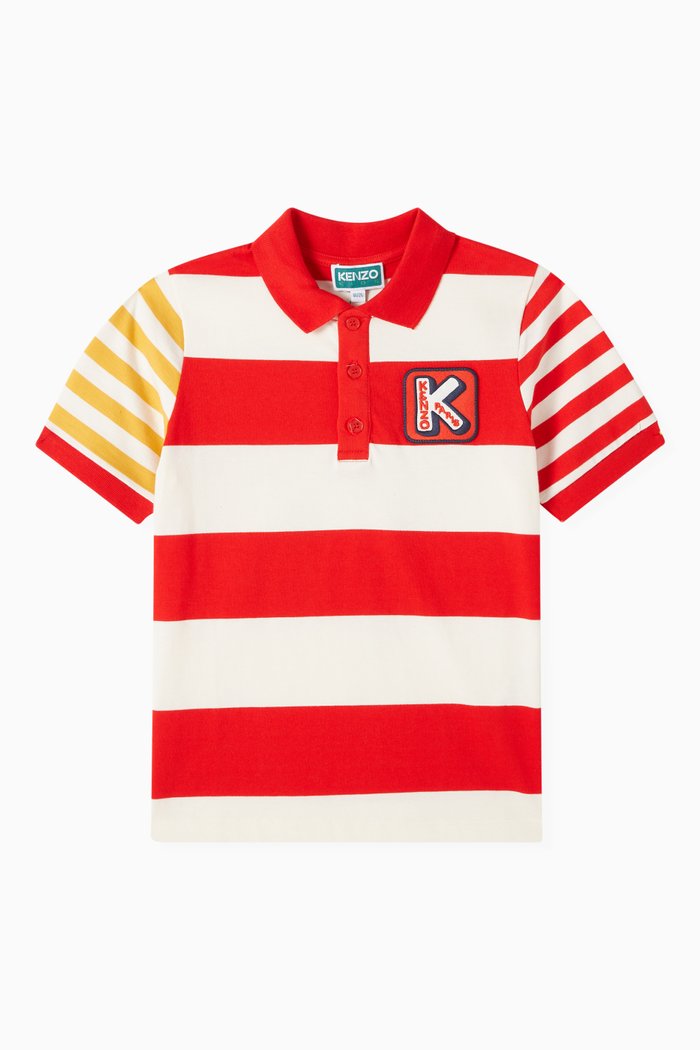 

Striped Polo T-shirt in Cotton, Red