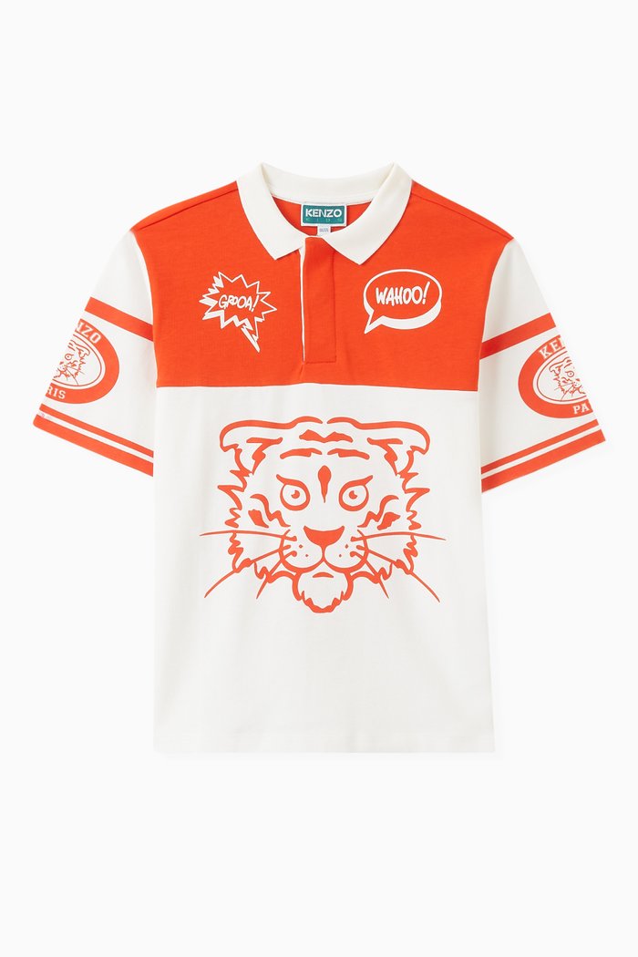 

Tiger-print Polo Shirt in Cotton, White
