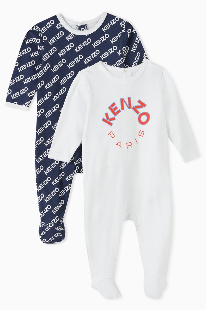 Logo-print Sleepsuits, Set of 2, White