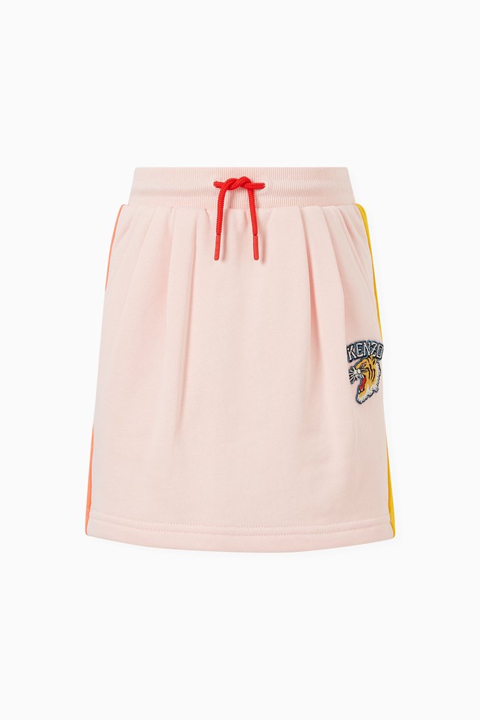 

Colourblocked Tiger Logo Skirt in Cotton Fleece, Pink
