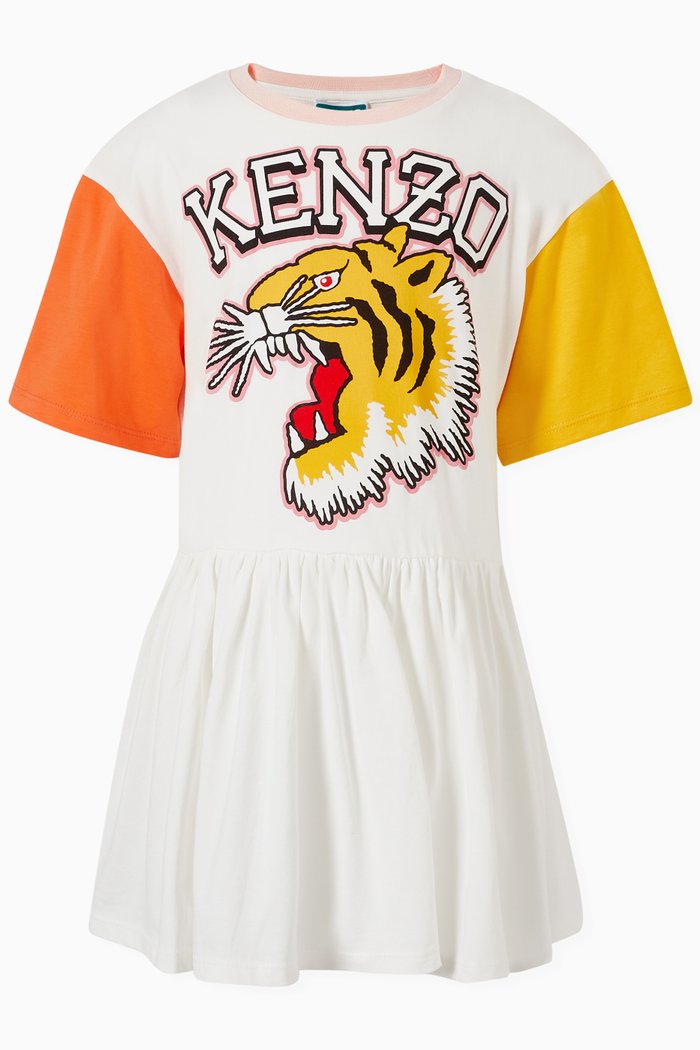 

Colourblocked Tiger Logo Dress in Organic Cotton Jersey, White