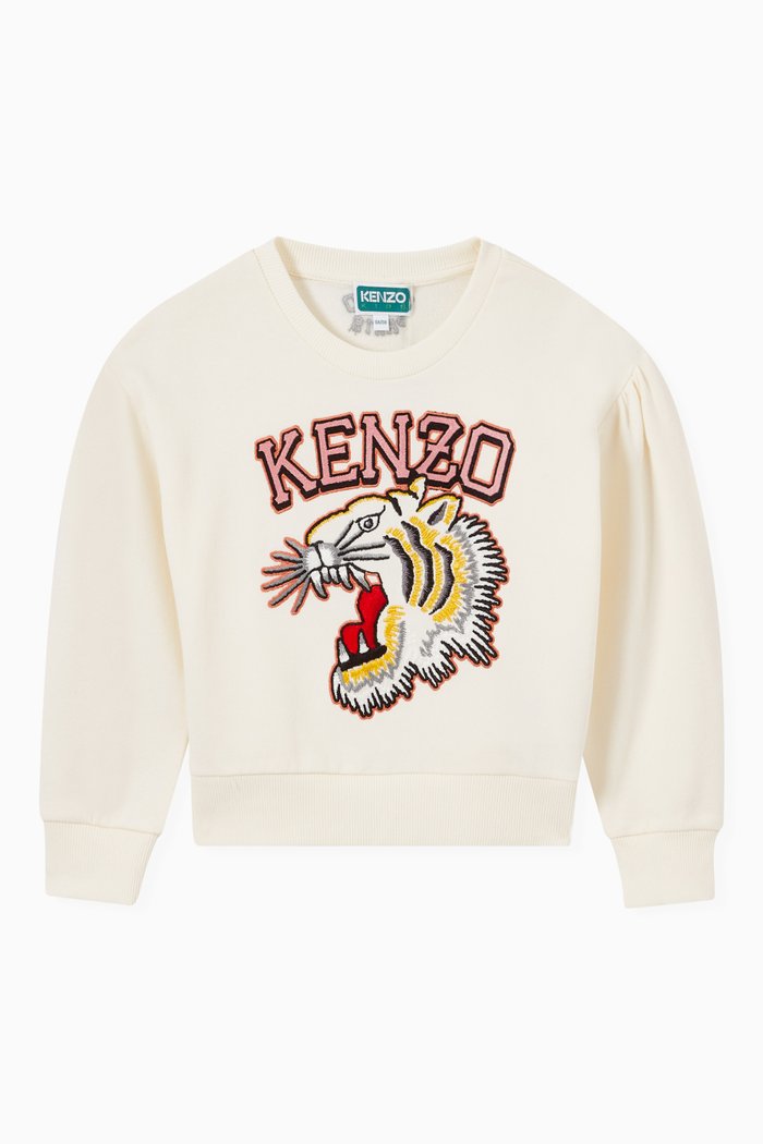 Tiger Logo-embroidered Sweatshirt in Cotton Fleece, White