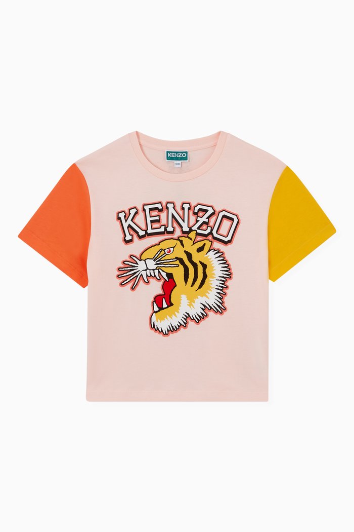 

Colourblocked Tiger Logo T-shirt in Organic Cotton Jersey, Pink