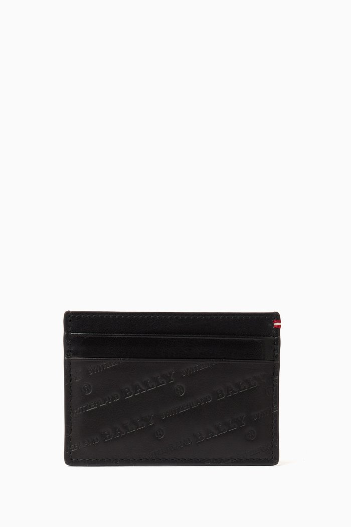 

Bhar Card Holder in Embossed Calf Leather, Black