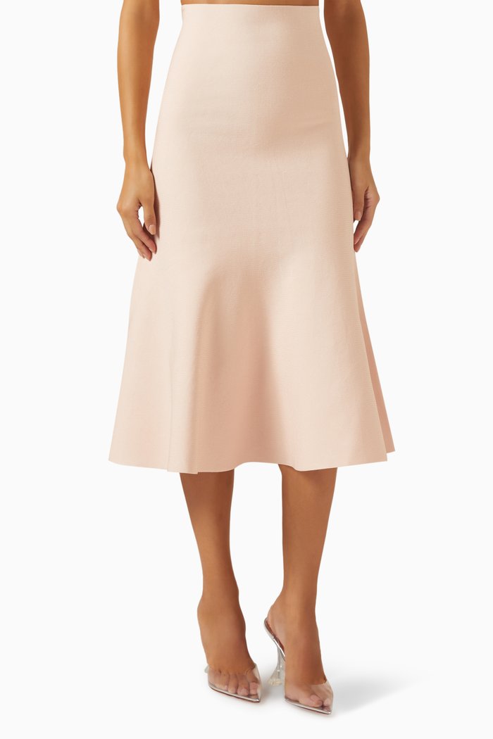 Flared Midi Skirt in Viscose-blend Knit, Pink