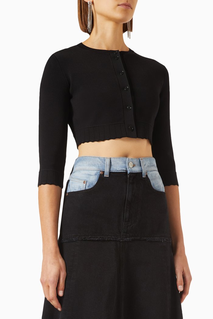 

Cropped Cardigan in Compact-knit, Black