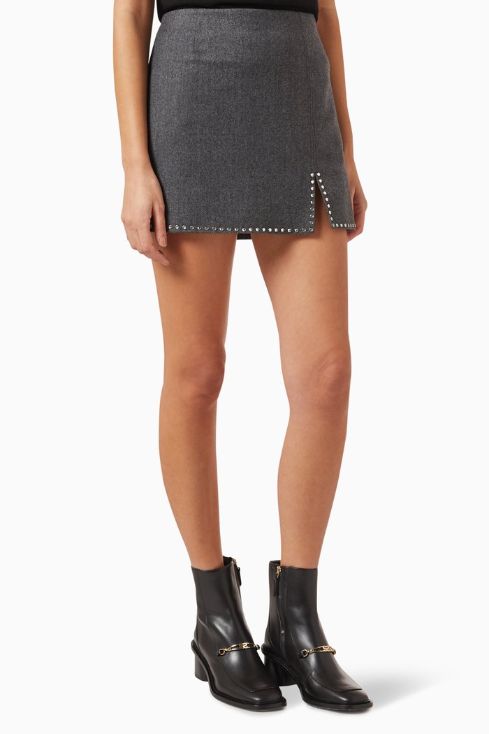

Studded Mini Skirt in Wool, Grey