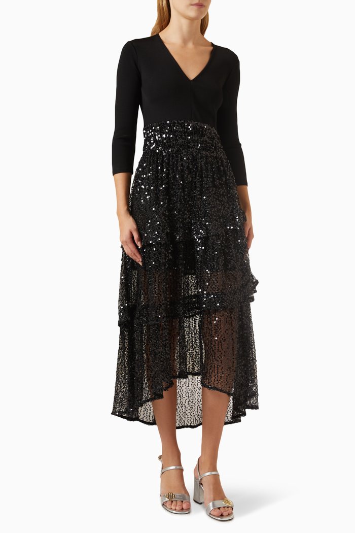

Sequin-embellished Maxi Dress in Viscose-blend, Black