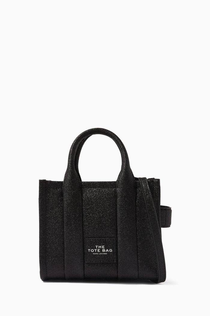 

The Micro Tote Bag in Glitter Leather, Black