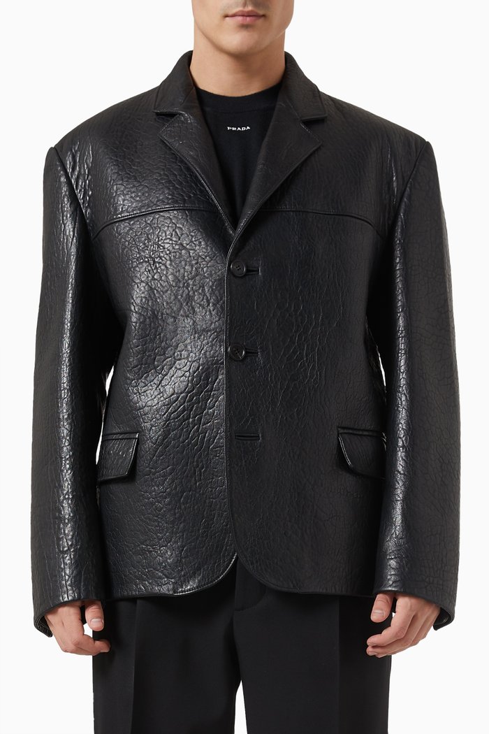 

Single-breasted Jacket in Nappa Leather, Black