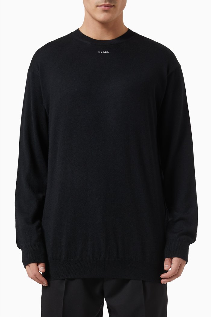 

Jacquard Logo Sweater in Cashmere Knit, Black