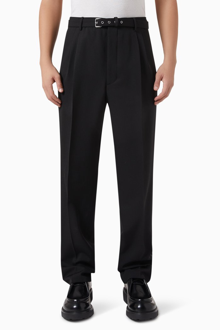 

Belted Pants in Wool Gabardine, Black