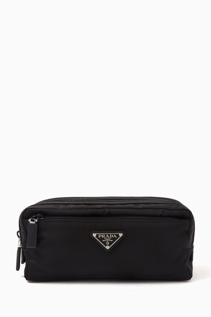 

Logo Washbag in Re-Nylon & Saffiano leather, Black