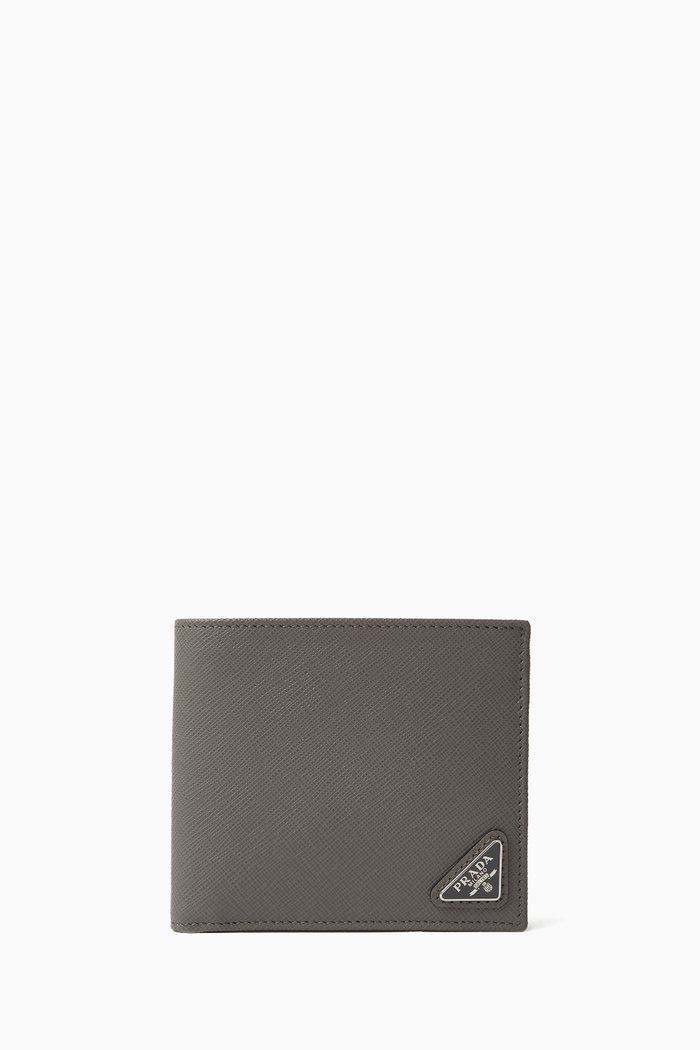

Logo Billfold Wallet in Saffiano Leather, Grey