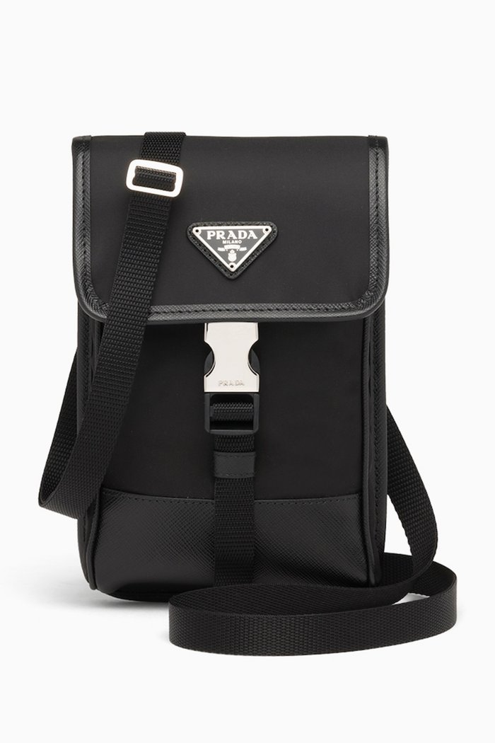 

Crossbody Smartphone Case in Re-Nylon & Saffiano Leather, Black
