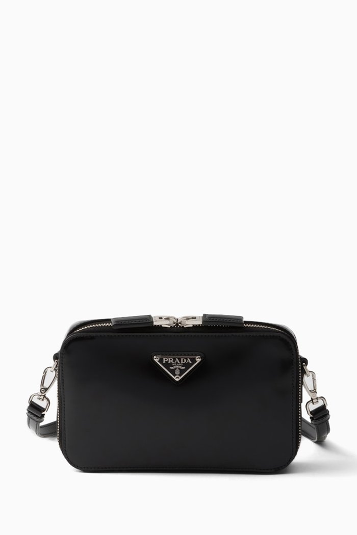 Brique Shoulder Bag in Brushed Leather, Black