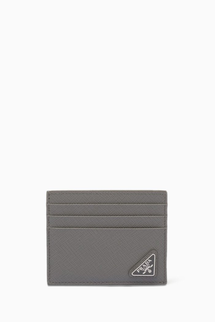 

Logo Card Holder in Saffiano Leather, Grey