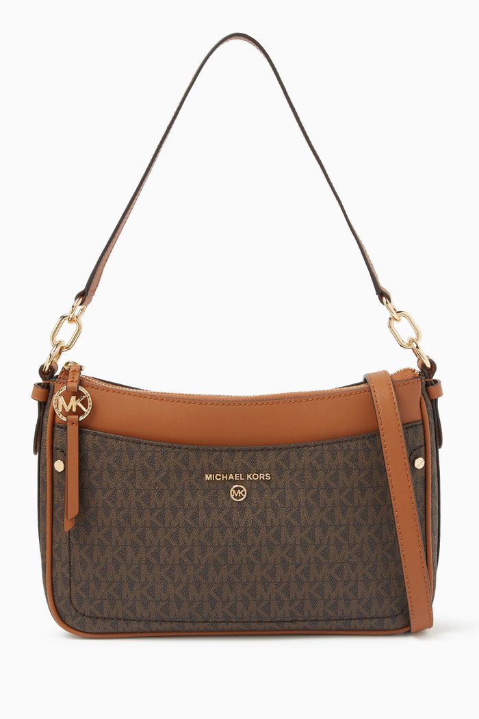 Medium Jet Set Shoulder Bag in Logo Canvas, Brown