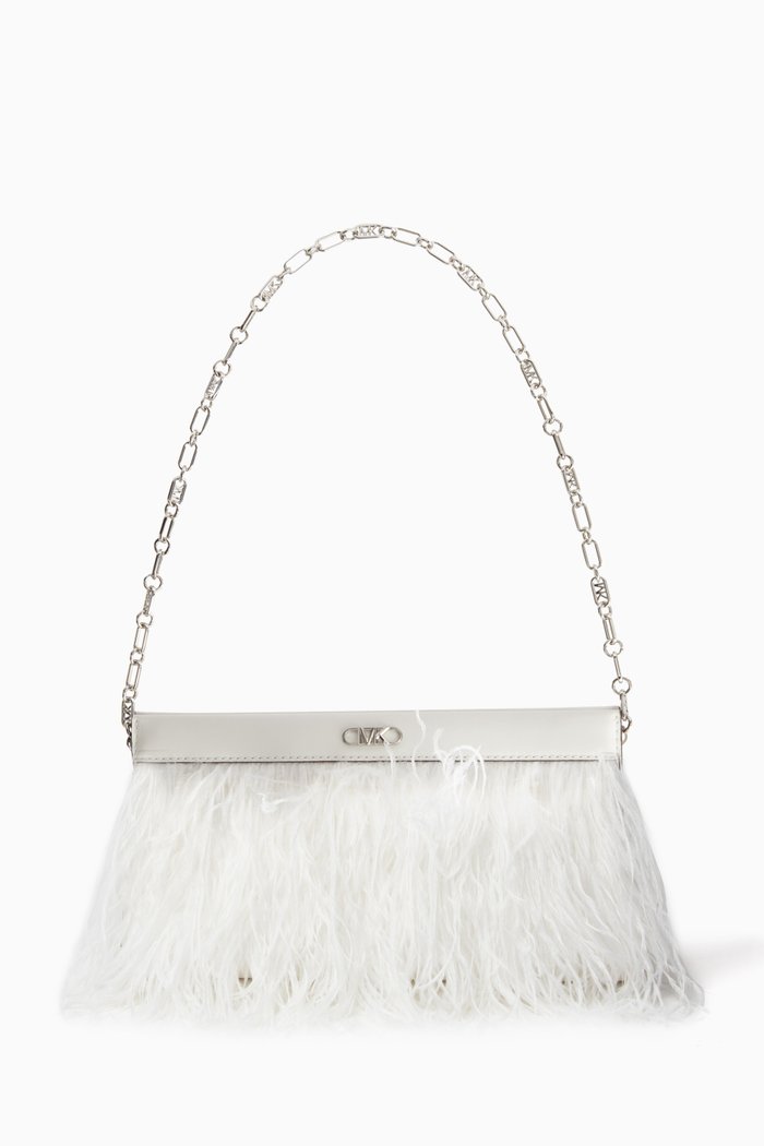 

Large Tabitha Clutch in Feather & Leather, White
