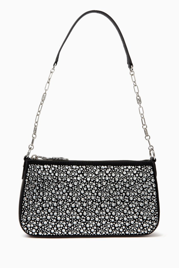 Medium Empire Pochette Bag in Embellished Suede, Black